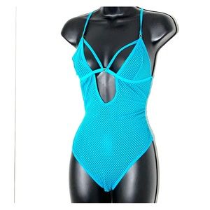 Crotchless blue mesh teddy sz S fits up to 34C